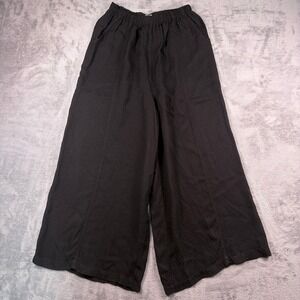 Mosaic Wide Leg Crop Pants Women's S Black Elastic Waist Lagenlook Flowy Palazzo